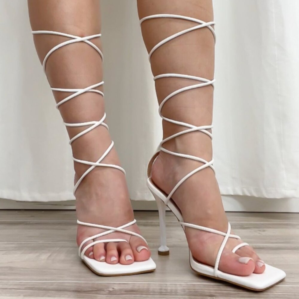 Olivia James Lace Up Heel White